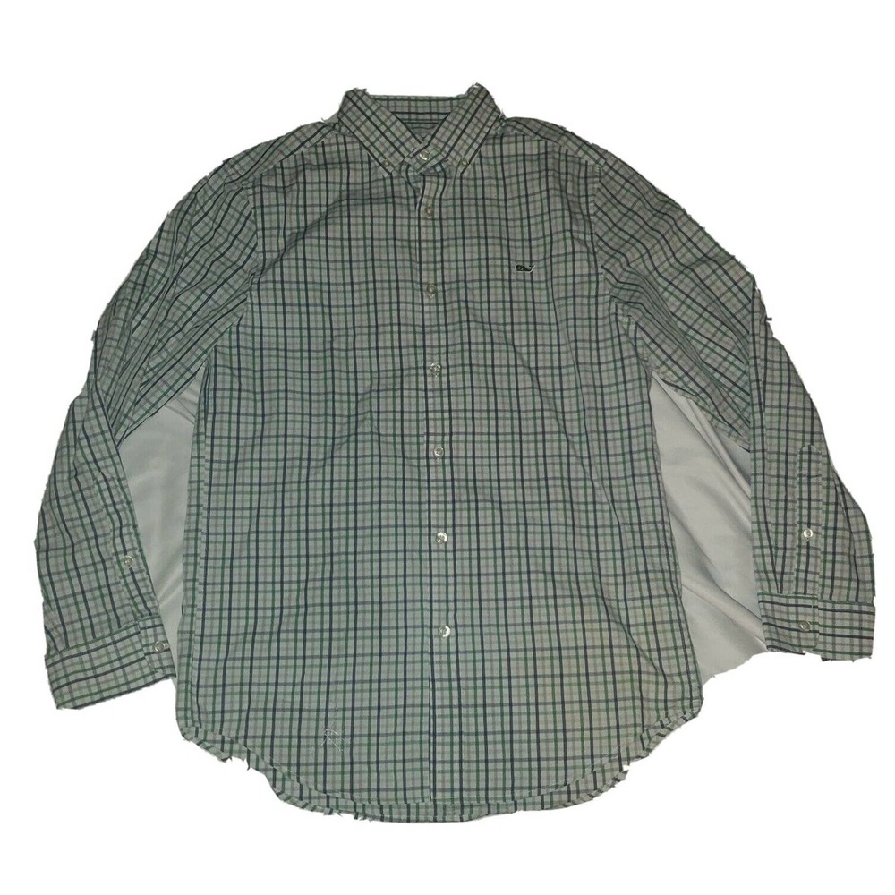 Vineyard Vines Mens Slim Fit Whale Shirt Blue Green Plaid L/S Sz Small‎ S Cotton